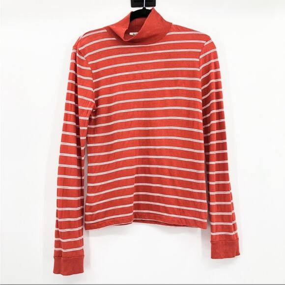 Re/Done Orange Striped Mock Neck Long Sleeve Shirt Top Small - Picture 6 of 6